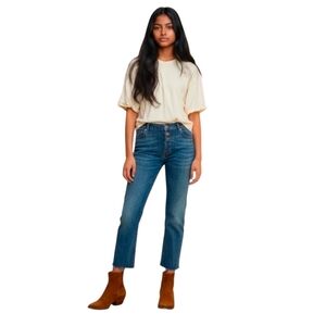 Nili Lotan Mid Rise Boyfriend Crop Jean Womens Size 28 Blue Denim Ankle Fray